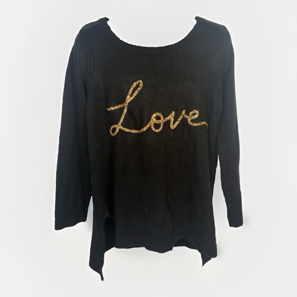 LC Lauren Conrad Black Love Front Long Sleeve Knit Sweater SZ XxL Valentines